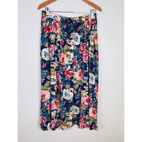 Vintage Mervyn's Partner Floral Maxi‎ Skirt Button Front Cottage-Core Large - Picture 1 of 10